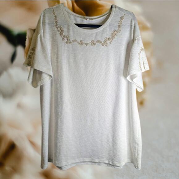 Easel of L.A. large ivory knit cotton blend stretch woman's oversized blouse. - Picture 1 of 1